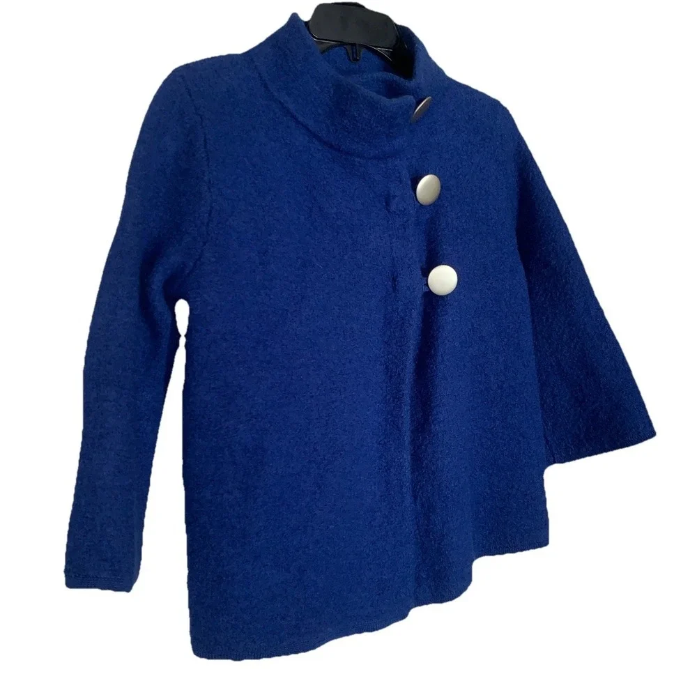 VTG Covington Wool Cardigan Jacket Women's Large Petite Blue Cropped‎ 3/4 Sleeve